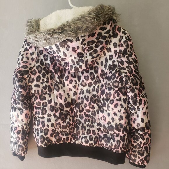 Justice Girls Leopard Print Winter Jacket Faux Fur Hood Interior Size L 12 14 - Picture 8 of 10